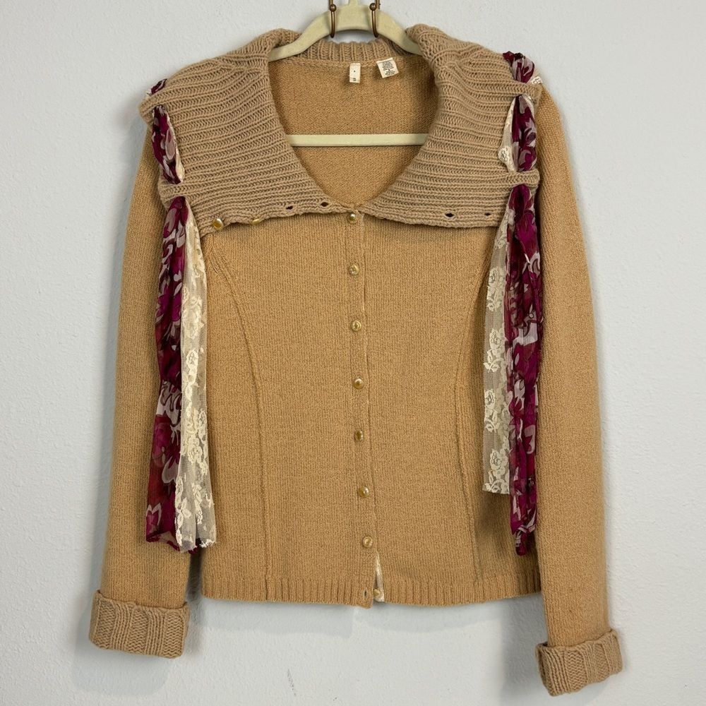 Moth Anthropologie Wool Cardigan Sweater Lace Scarf M